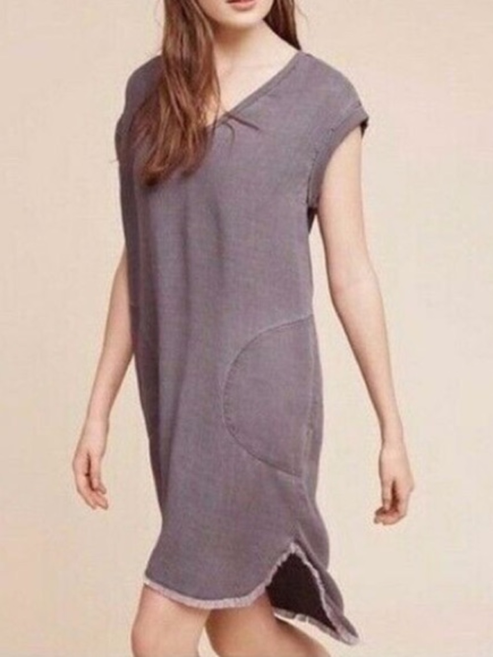 cloth & stone Anthropologie grey Tencel frayed edge shift mini dress size XS